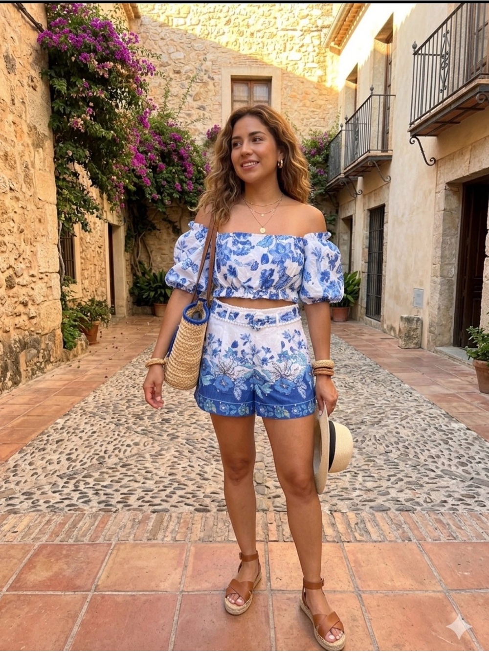 Anewsta Floral Eyelet Two-Piece Matching Set